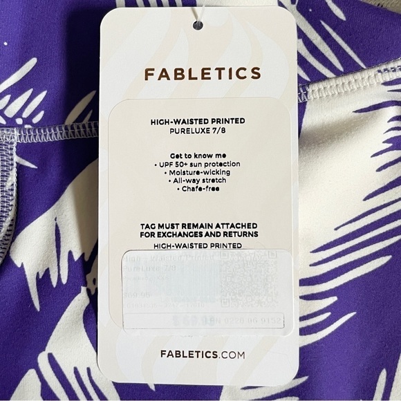 Fabletics Oasis Leggings XXS Purple Palm Print PureLuxe 7/8 High Waisted NWT - Picture 8 of 11